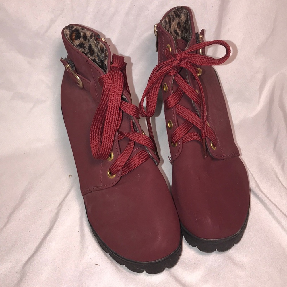 Maroon velvet ankle boots